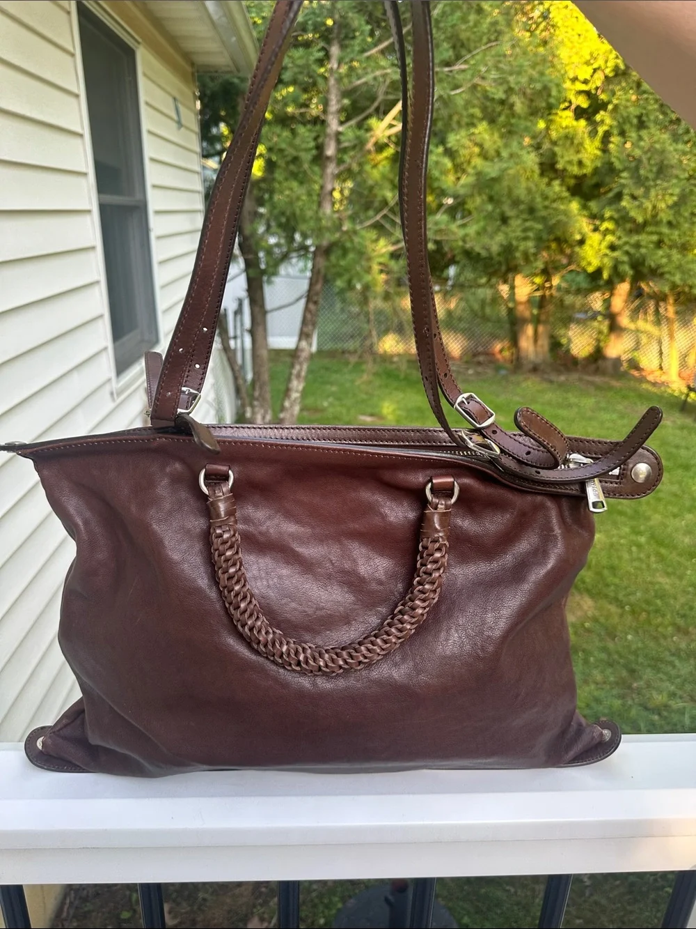 Gryson Classic Brown Braided-Handle Leather Tote